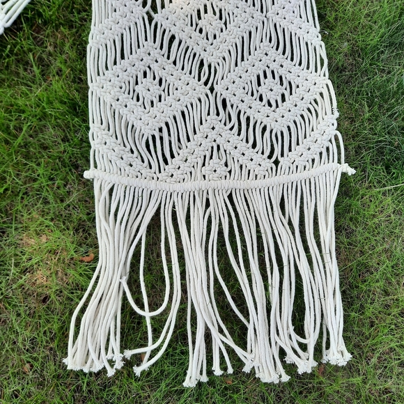 Boho Cream Macrame Woven Table Runner With Long Fringe Ends - Picture 4 of 6